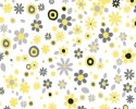 Yellow, Black and Grey Flowers Dots on White